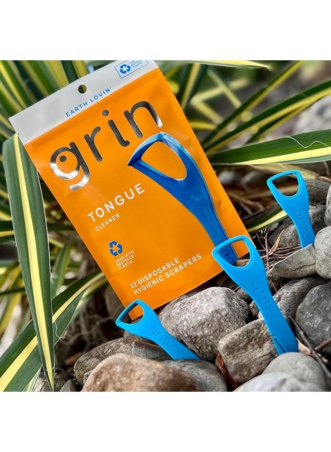 GRIN جرين منظف اللسان أداة تنظيف لسان للاستعمال مرة واحدة مكشطة صحية بلاستيك معاد تدويره مزود بعود أسنان قابل للطي الآمن 32 قطعة - Image 5